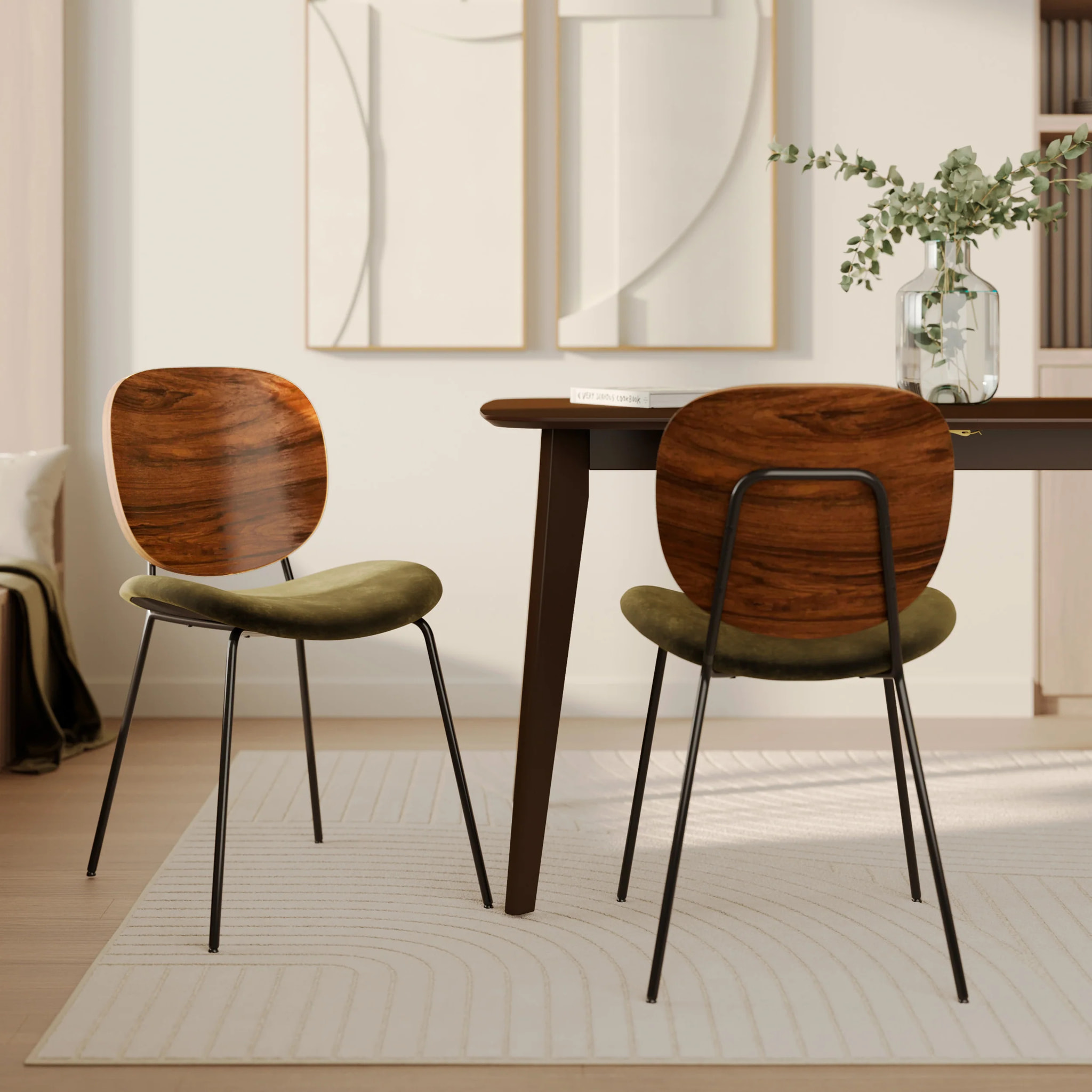 Lot de 2 chaises en velours vert kaki - Simone