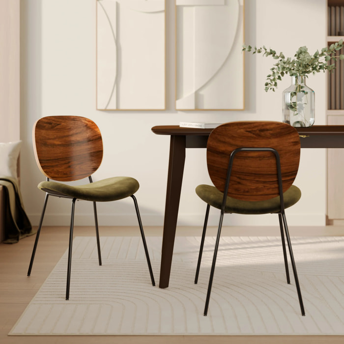 Lot de 2 chaises en velours vert kaki - Simone