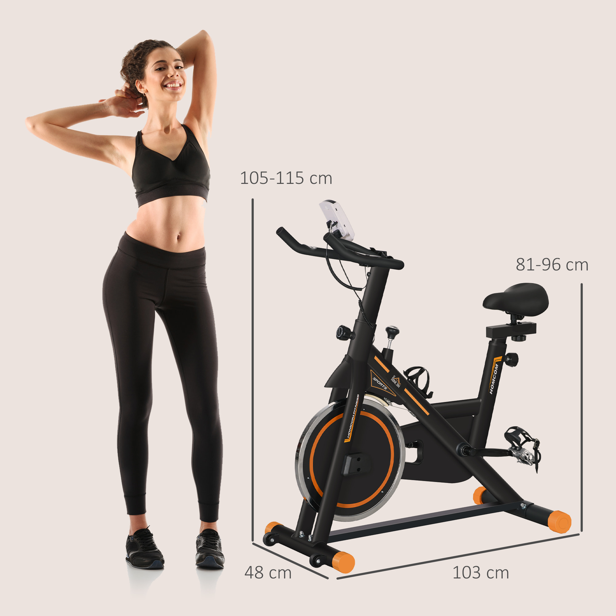 Bicicleta Estática Bici Estática con Volante de Inercia 8 kg Resistencia Ajustable Pantalla LCD Ejercicio Silencioso y Asiento Ajustable Carga 120 kg para Casa Gimnasio Negro y Naranja