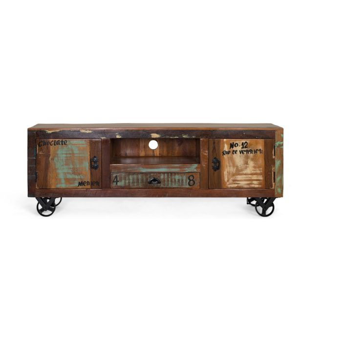 Mueble TV de Madera Reciclada 160 Cm Estilo Vintage Moderno
