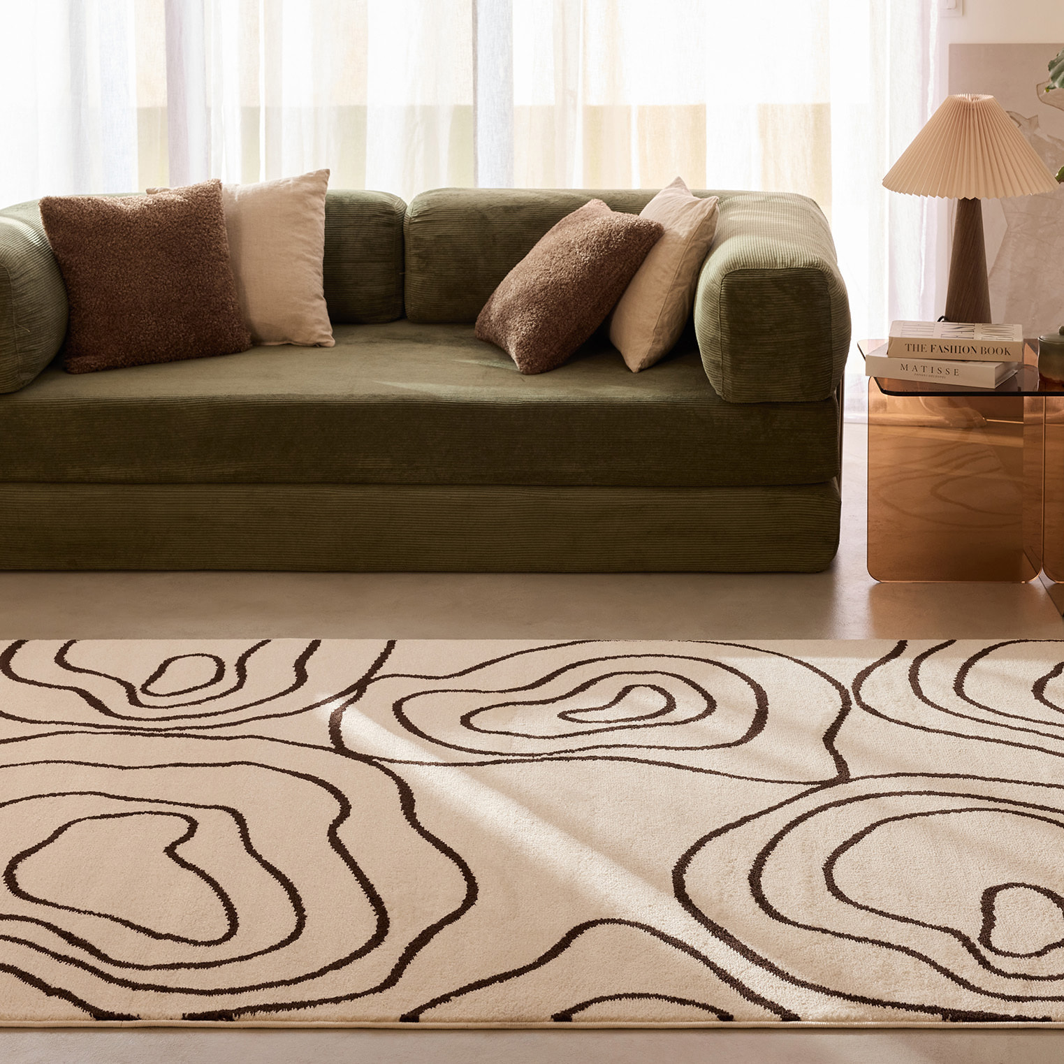 SANTAL - Tapis de salon crème à motif floral