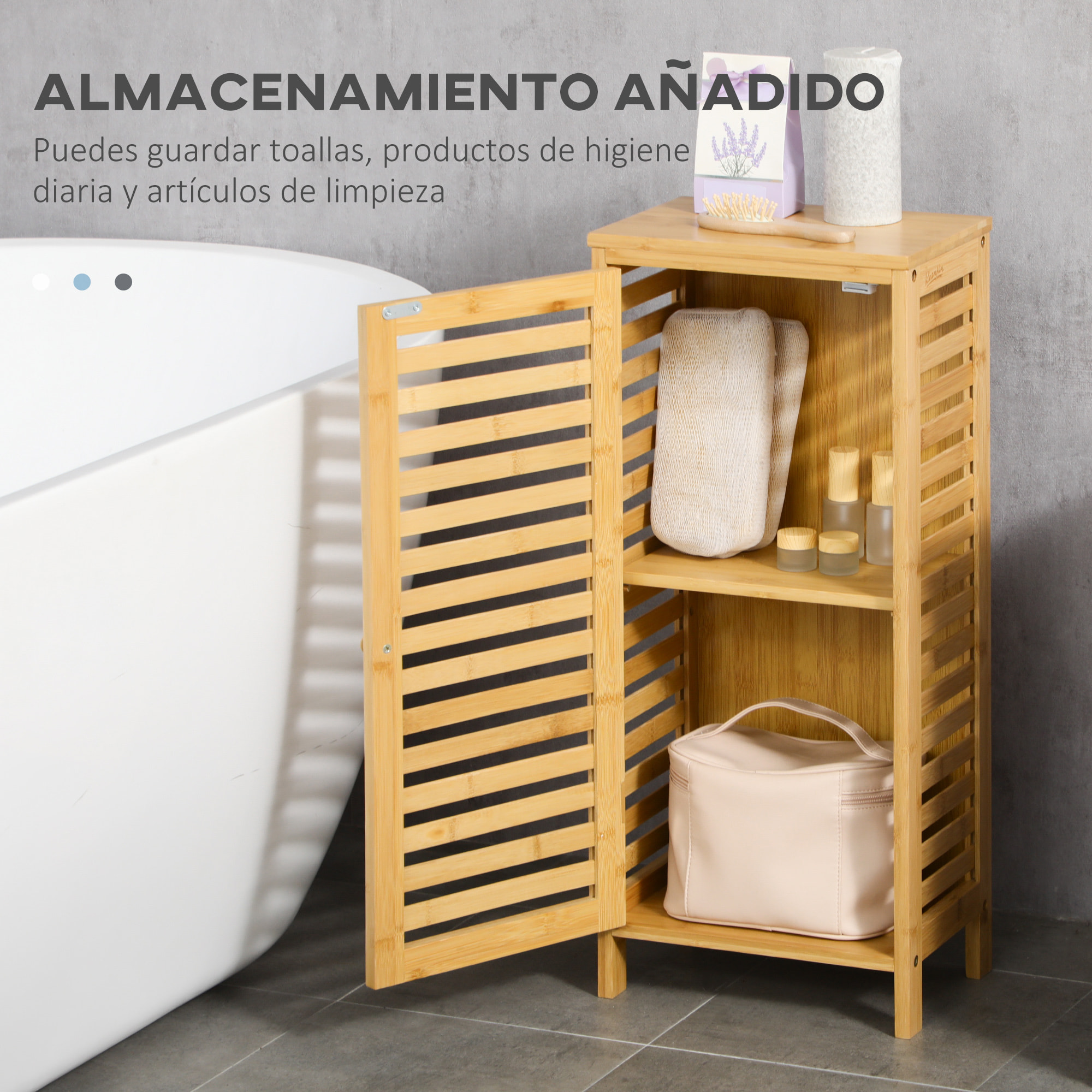 Mueble Auxiliar de Baño de Bambú Armario de Baño Moderno con Estantes Ajustables Mueble de Almacenaje para Salón Cocina Antivuelco 30x19,9x70 cm Natural