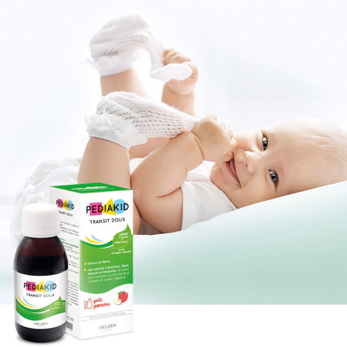 PEDIAKID - Sirop Transit Doux - Complément Alimentaire Naturel - Formule Exclusive au Sirop d'Agave - Contribue à Réguler le Transit en Douceur - Arôme Naturel de Pomme - Lot de 3 Flacons de 125 ml