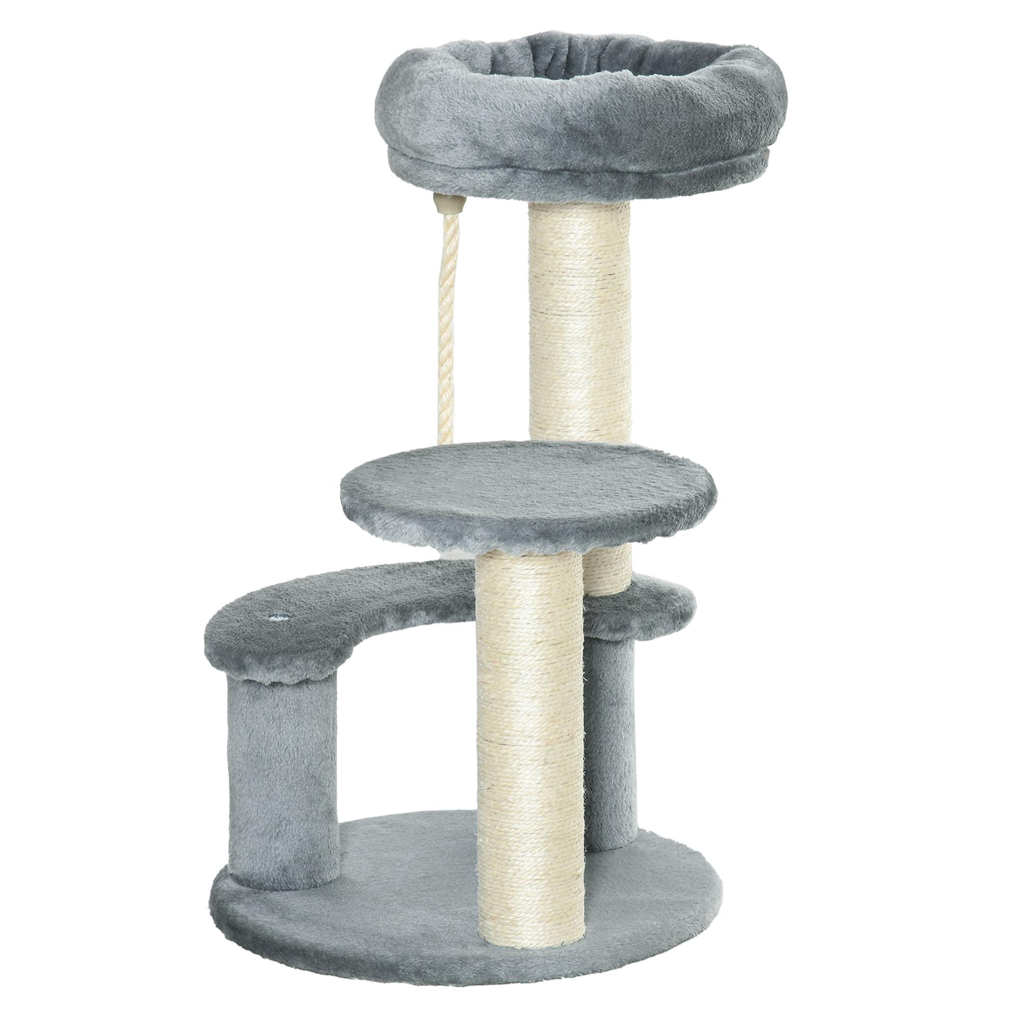 Árbol Rascador para Gatos de Felpa y Sisal Ф40x65cm Gris