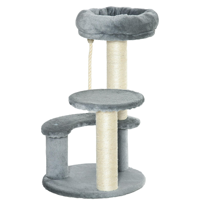 Árbol Rascador para Gatos de Felpa y Sisal Ф40x65cm Gris