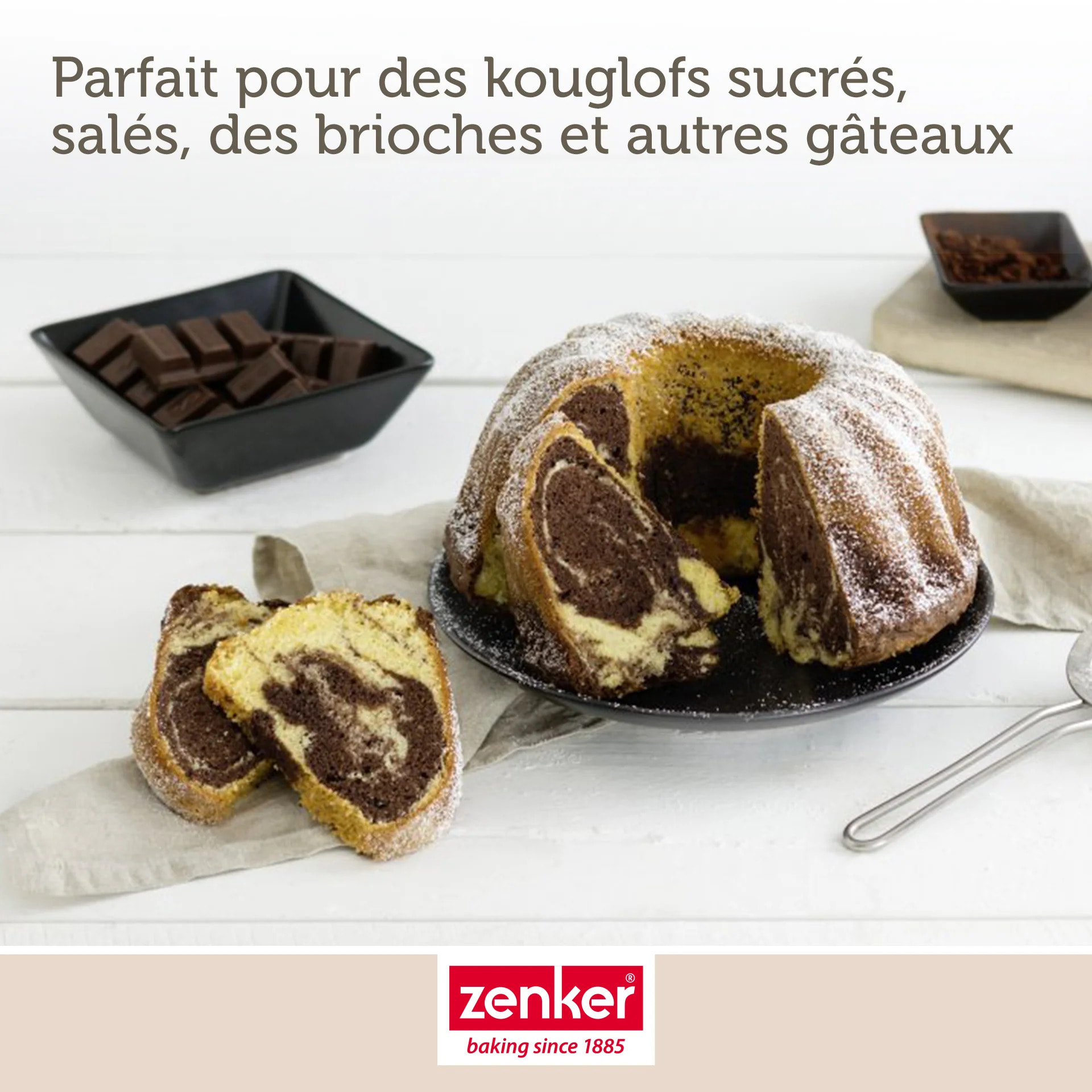 Set pâtisserie avec moule à kouglof, 2 bols à mixer, verre mesureur et spatule Zenker