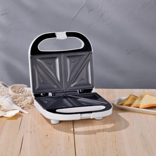Sandwichera 750w revestimiento antiadherente, mango de tacto frío, termostato ajustable, protección contra sobrecalentamiento