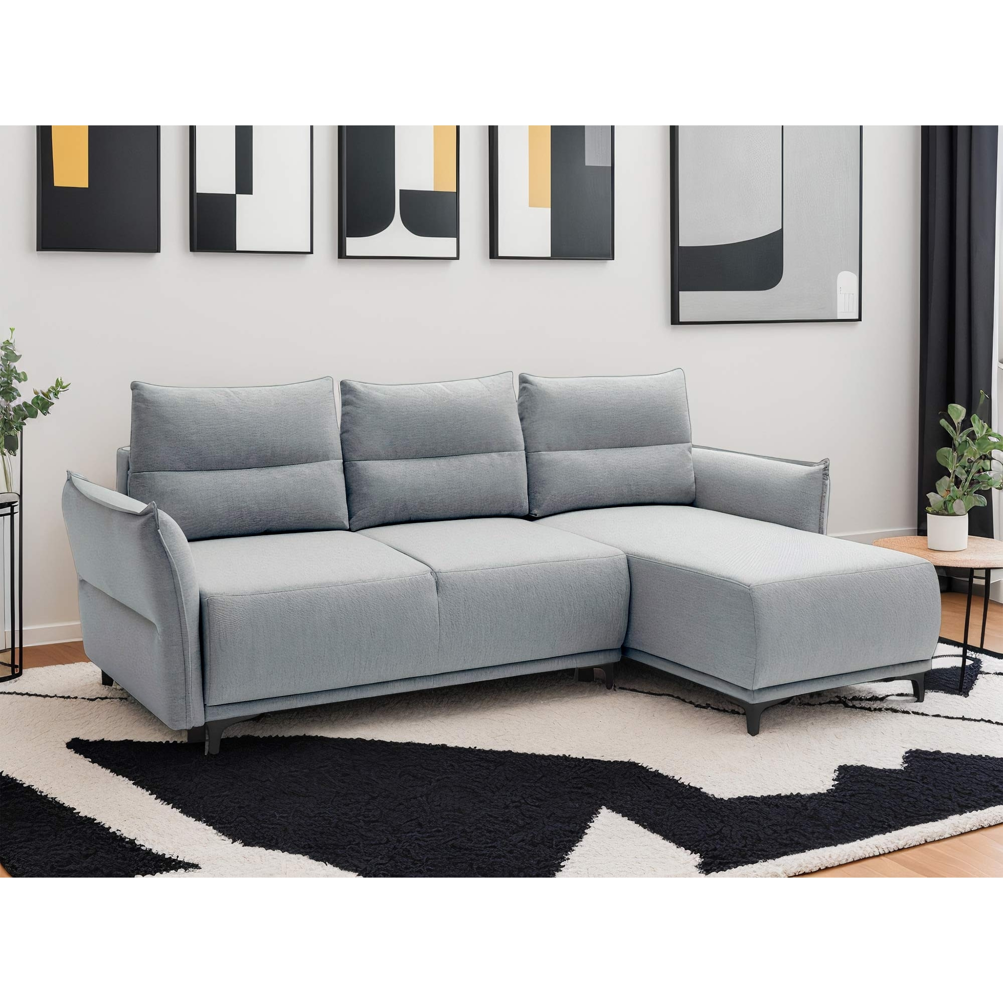 Arya - canapé d'angle réversible - convertible avec coffre - 4 places - style contemporain - Gris clair