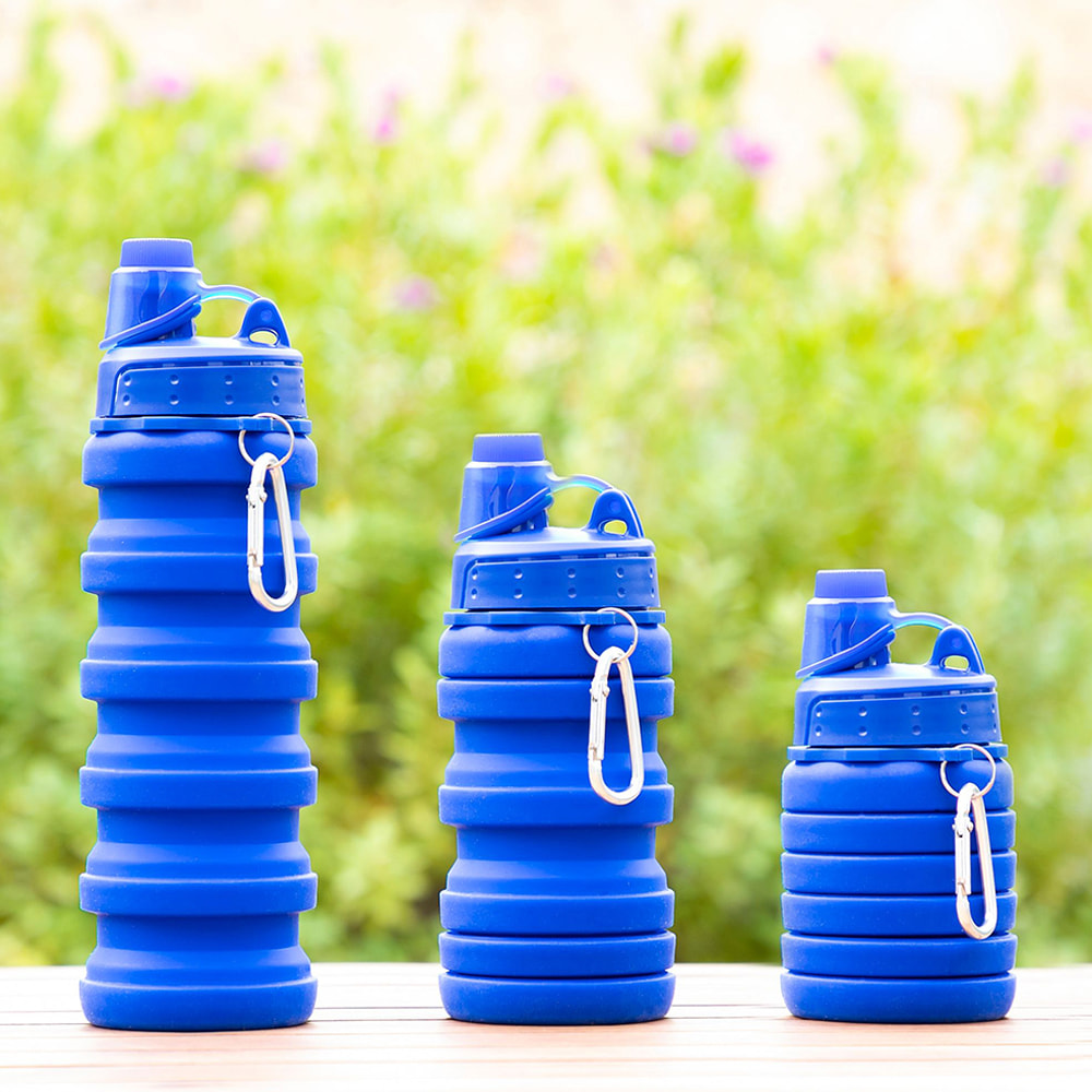 Bottiglia Pieghevole In Silicone Bentle - Blu - Ø7x13 - 23 cm