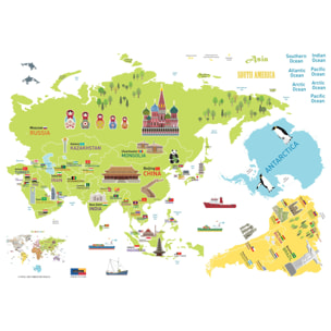 Stickers Muraux décoration adhésifs carte du monde géante pour enfants