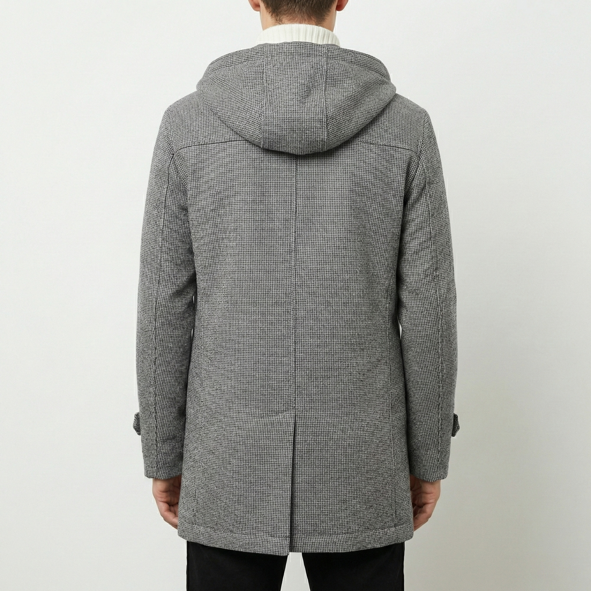 Cappotto pied de poule con cappuccio