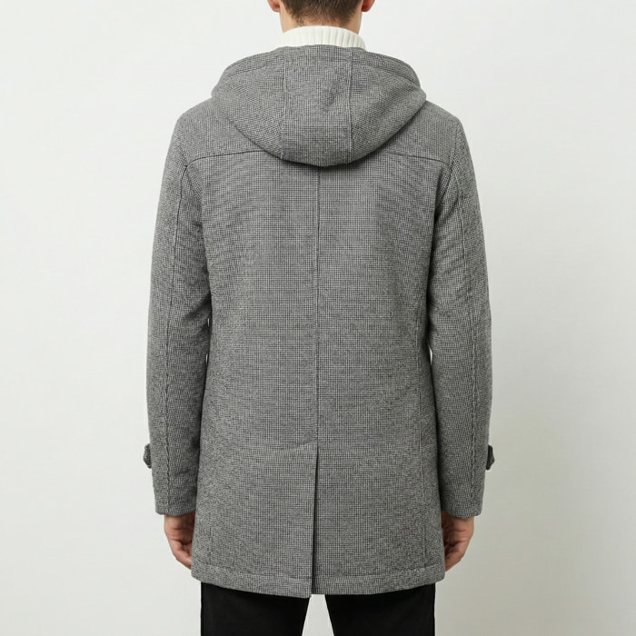 Cappotto pied de poule con cappuccio