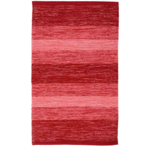 Tappeto HAPPY ROSSO disegno a righe 100% cotone annodati a mano, tappetino stuoia bagno multiuso lavabile