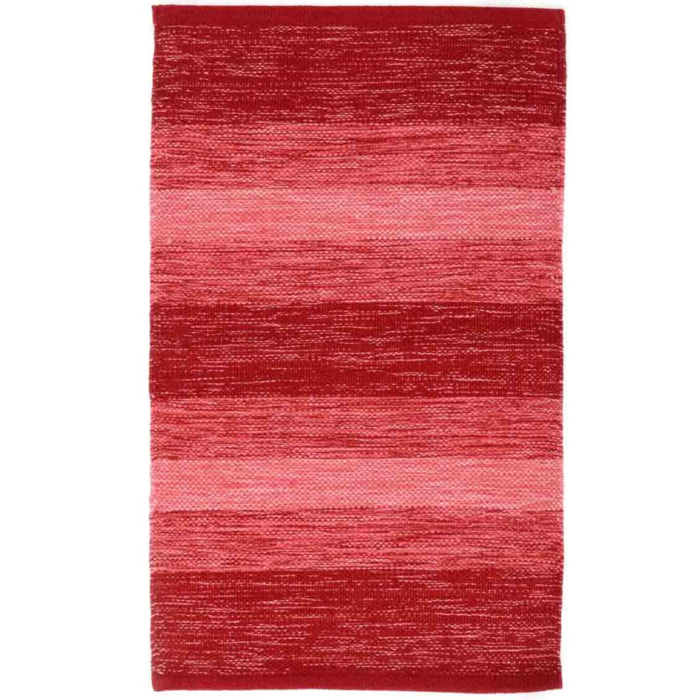 Tappeto HAPPY ROSSO disegno a righe 100% cotone annodati a mano, tappetino stuoia bagno multiuso lavabile