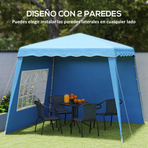 Carpa Plegable Pop-up 3x3 m Cenador Pabellón de Jardín con 2 Paredes Laterales Altura Ajustable y Bolsa de Transporte Protección UV50+ Impermeable Gazebo para Camping Fiestas Exterior Azul