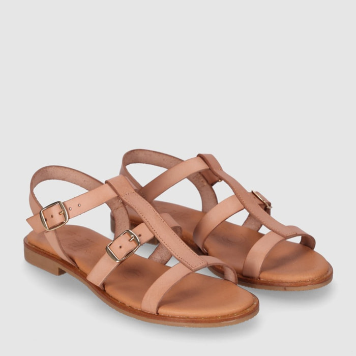Sandalias de Piel - Beig - Tacón: Bajo