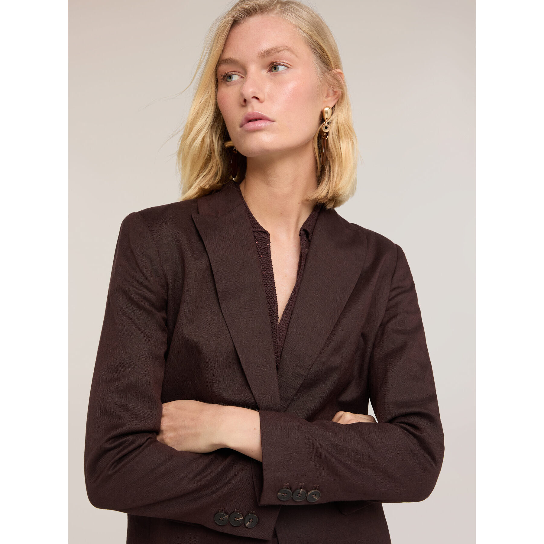 Motivi - Blazer de mezcla de lino y lyocell - Marrón