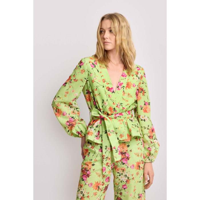 Kocca - Blusa in tessuto a stampa floreale Donna, Fantasia floreale, Scollo a V