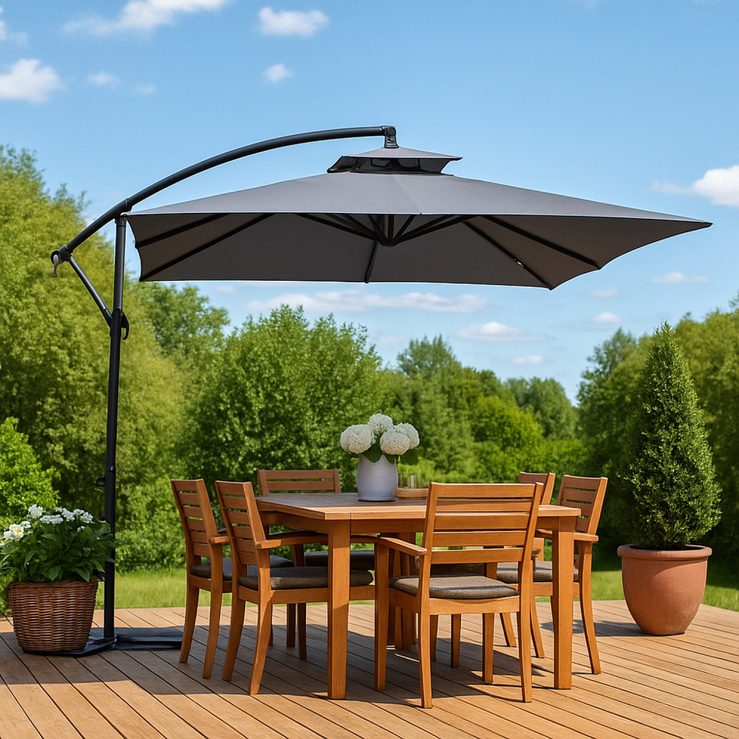 Parasol déporté carré gris 3x3 m CORTO