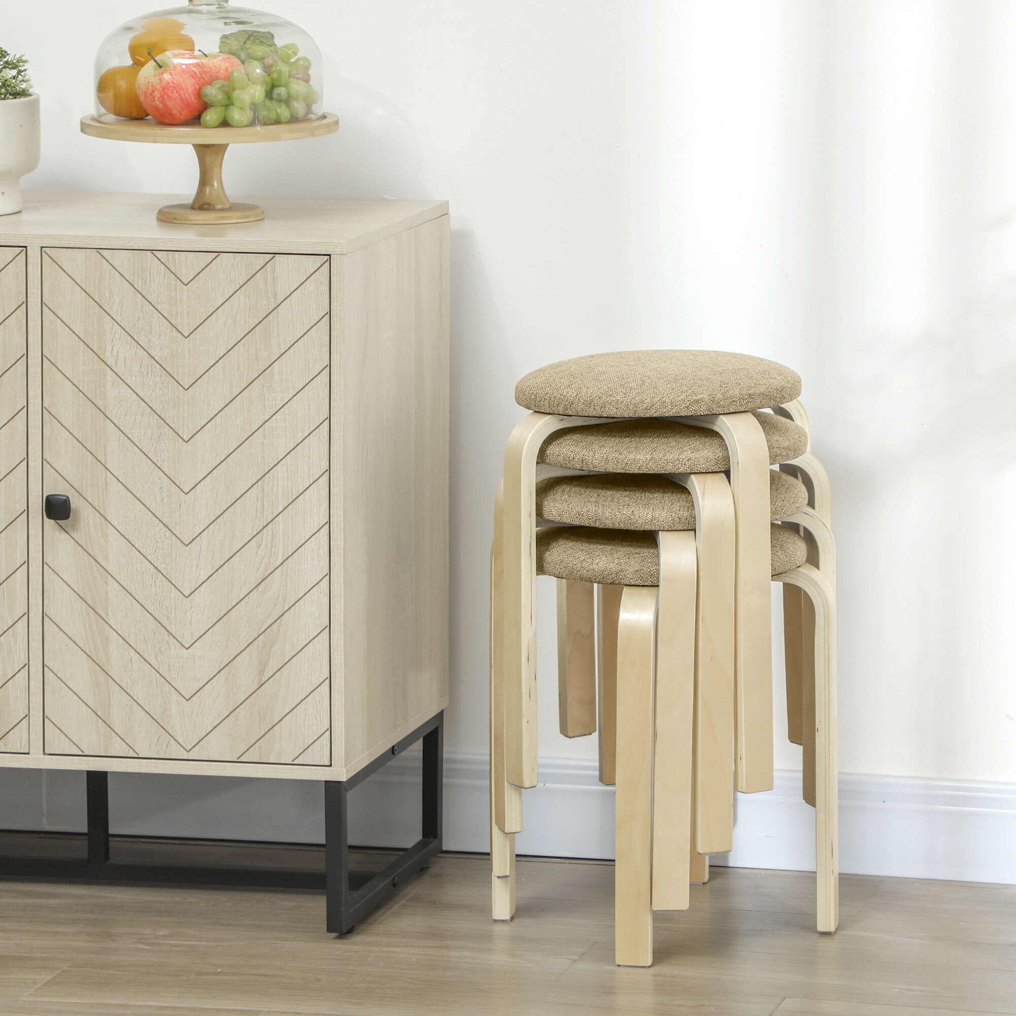 Juego de 4 Taburetes Apilables Redondos Taburetes Bajo de Cocina con Asiento Acolchado para Comedor Dormitorio Oficina Salón