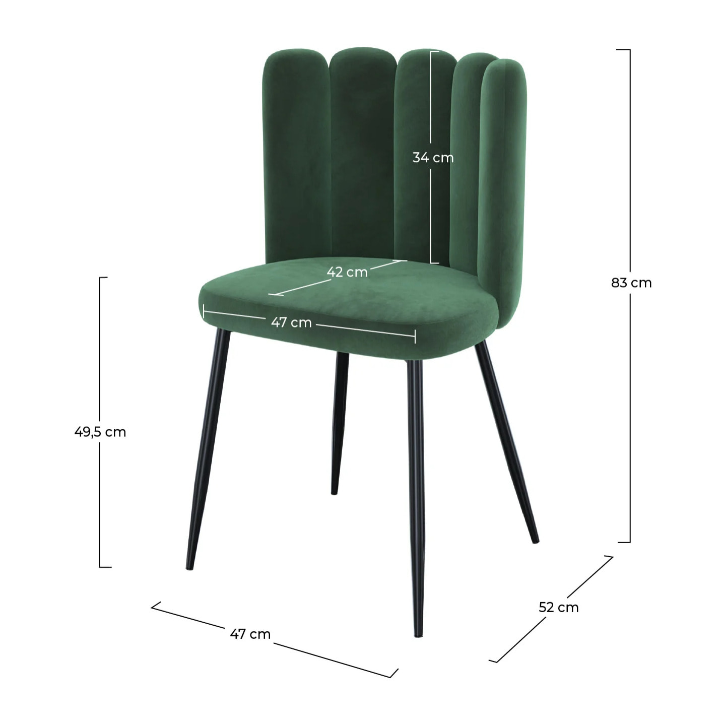 Lot de 2 chaises en velours vert et pieds en métal - Rosy