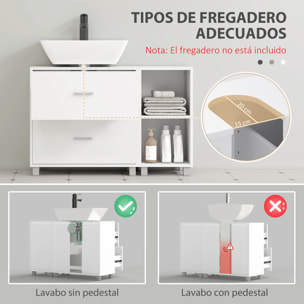 Mueble Bajo Lavabo, Mueble de Baño con 2 Cajones y 2 Estantes Abiertos, Estilo Moderno, para Lavabo con Pedestal, 90x30x60 cm, Blanco