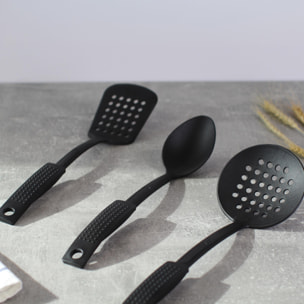 Set de 3 utensilios de cocina San Ignacio Dots en color negro (espátula ranurada, cuchara y espumadera)