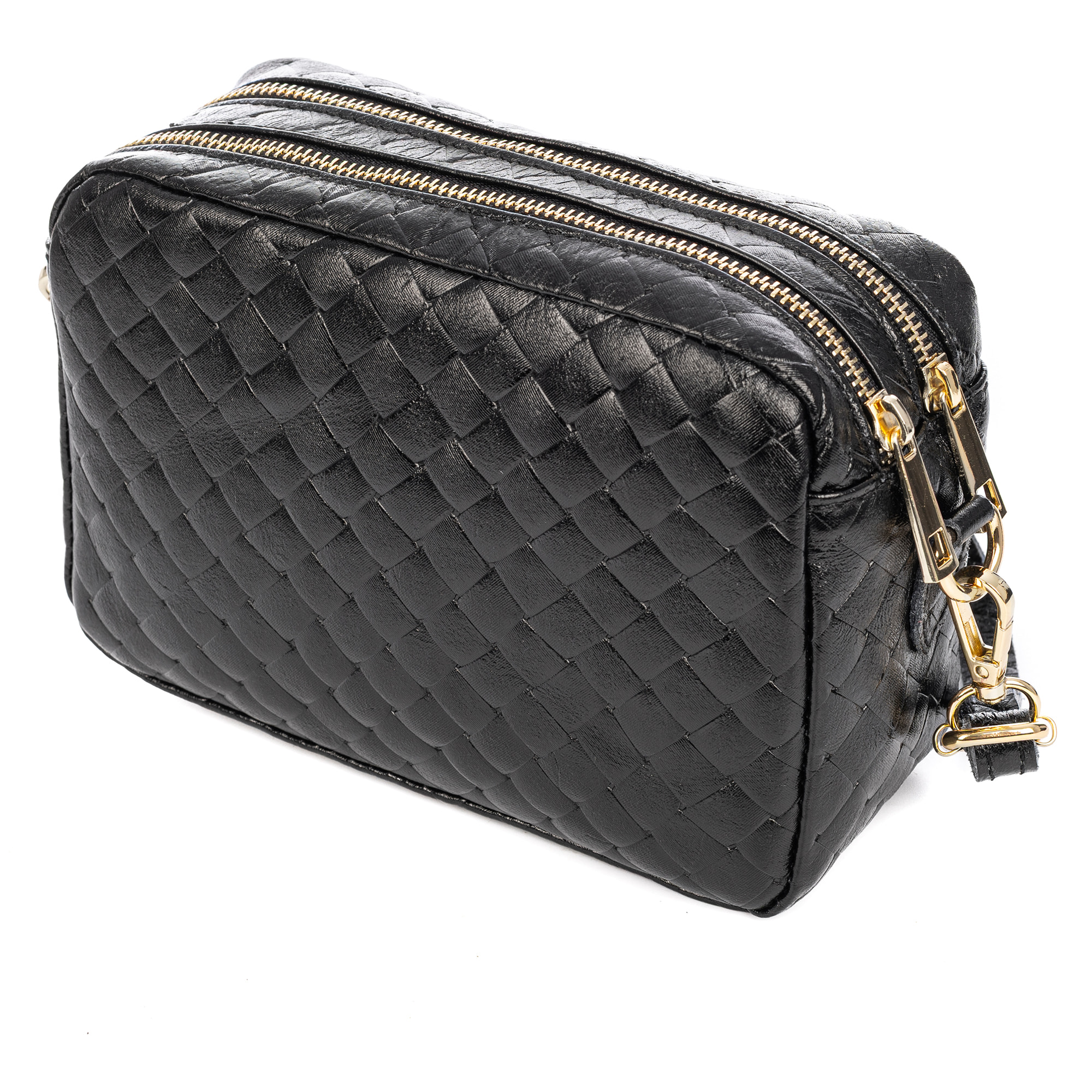 Degna bolso bandolera mujer. Piel auténtica Gamuza con grabado entrelazado y lacada brillante.