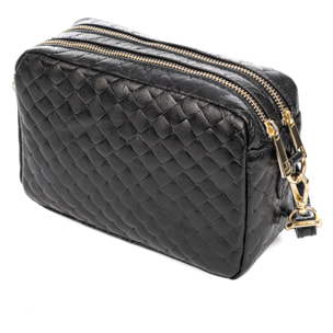 Degna bolso bandolera mujer. Piel auténtica Gamuza con grabado entrelazado y lacada brillante.