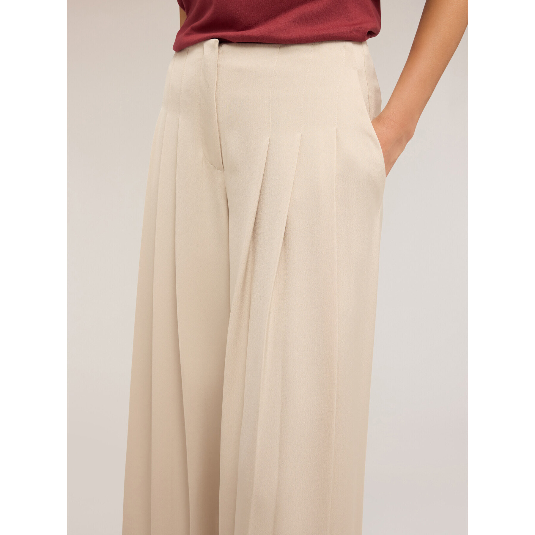 Motivi - Pantaloni palazzo con dettaglio pieghe - Bianco