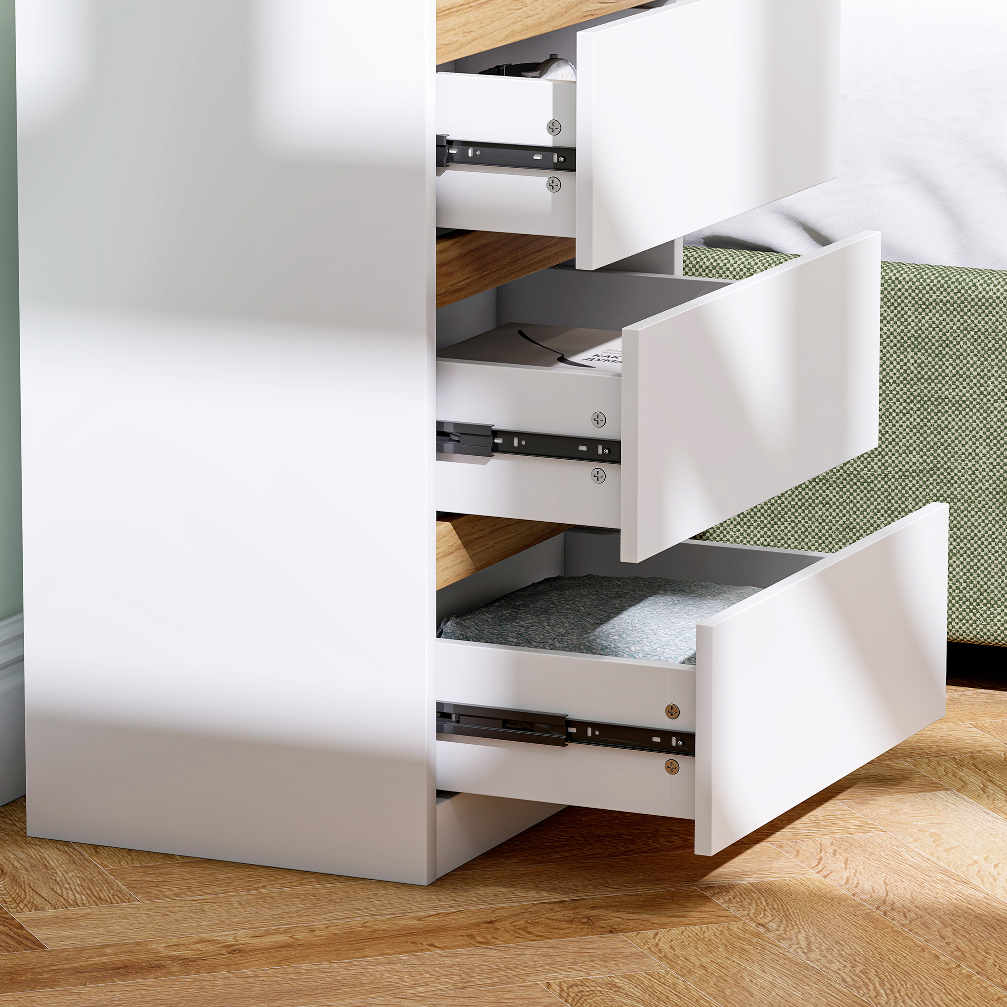 Pack de 2 Mesitas de Noche Mesillas de Noche Dormitorio Estrechas con 3 Cajones Estilo Moderno 40x30x59,5 cm Blanco