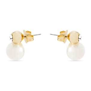 Pendientes con Perla Blanca acabado oro 18k