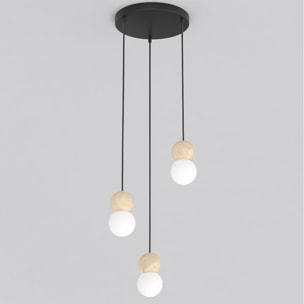 Lampada a sospensione LOOP in acciaio nero e legno