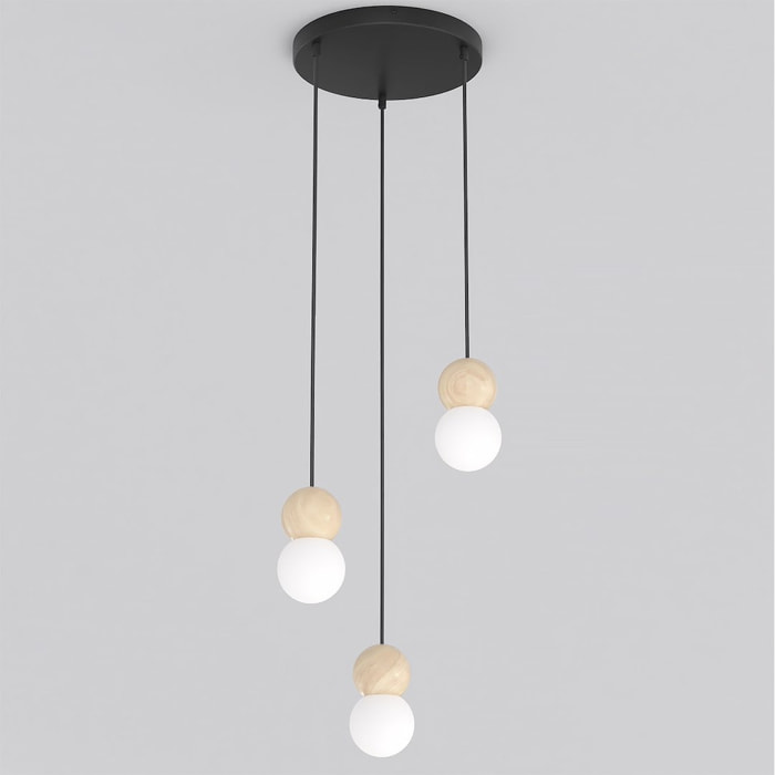 Lampada a sospensione LOOP in acciaio nero e legno