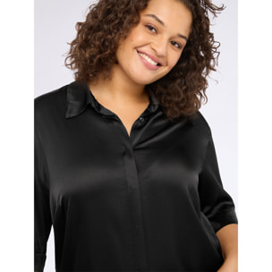 Fiorella Rubino - Camisa de satén elástico con mangas tres cuartos - Negro