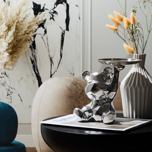 Statue Ourson Vide Poche Argent H12cm