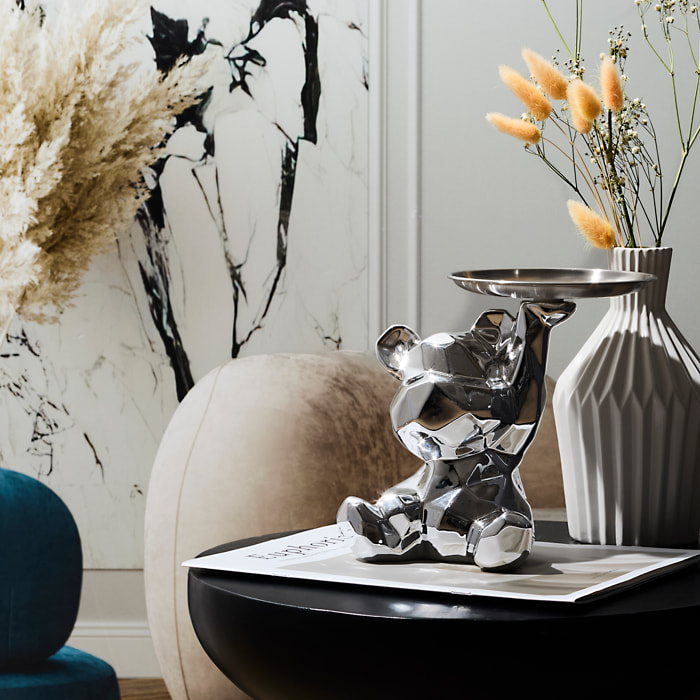 Statue Ourson Vide Poche Argent H12cm