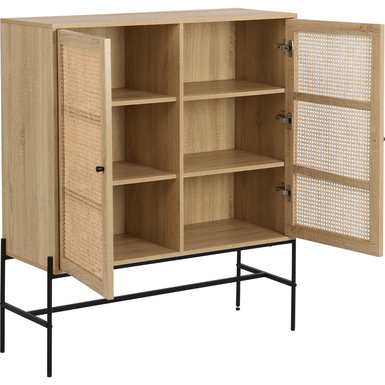 Buffet haut 2 portes en cannage et effet chêne - IRIS