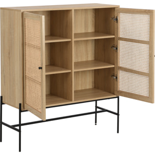 Buffet haut 2 portes en cannage et effet chêne - IRIS