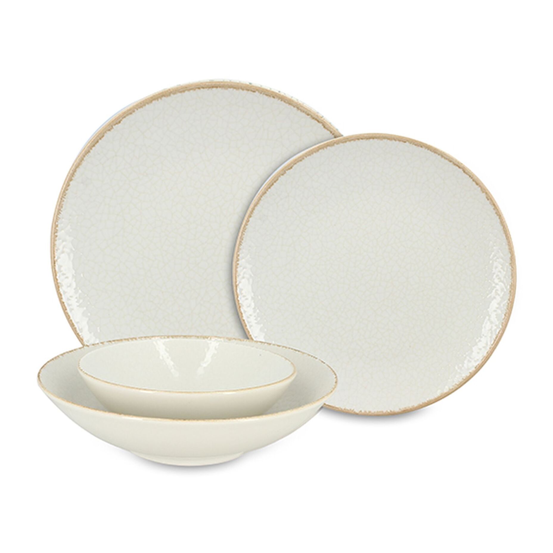 Service de table 48 pièces en porcelaine blanche et liseré beige NUANCE
