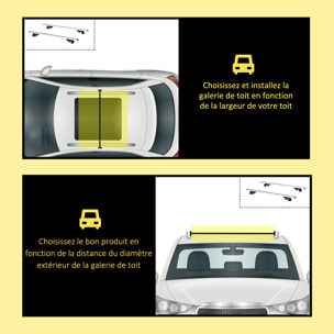 Barres de toit de voiture verrouillables 2 clés fournies dim. 123,5L x 5,5l x 7H cm aluminium noir