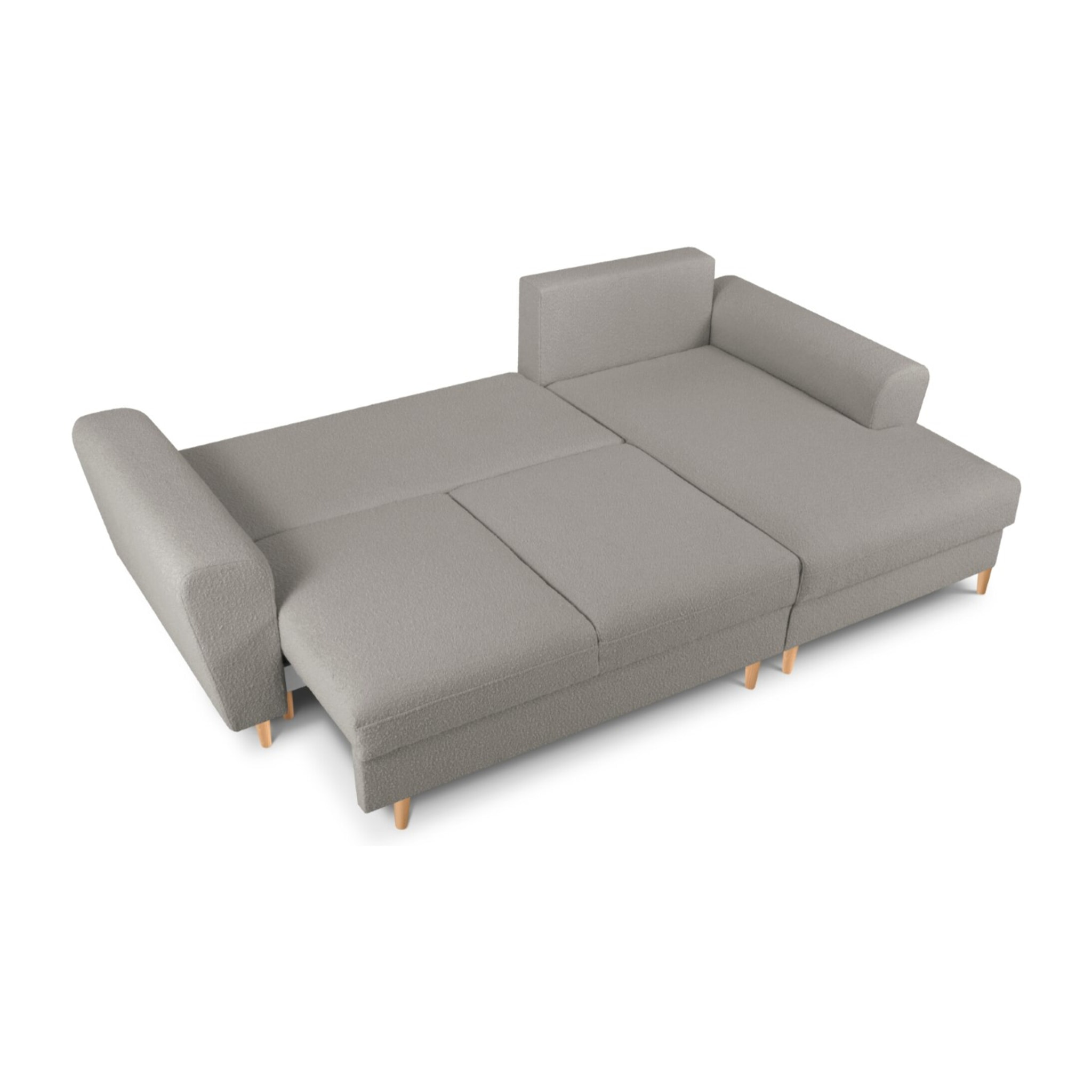 Canapé d'angle droit convertible avec coffre de rangement "Kyoto" 4 places en bouclé gris