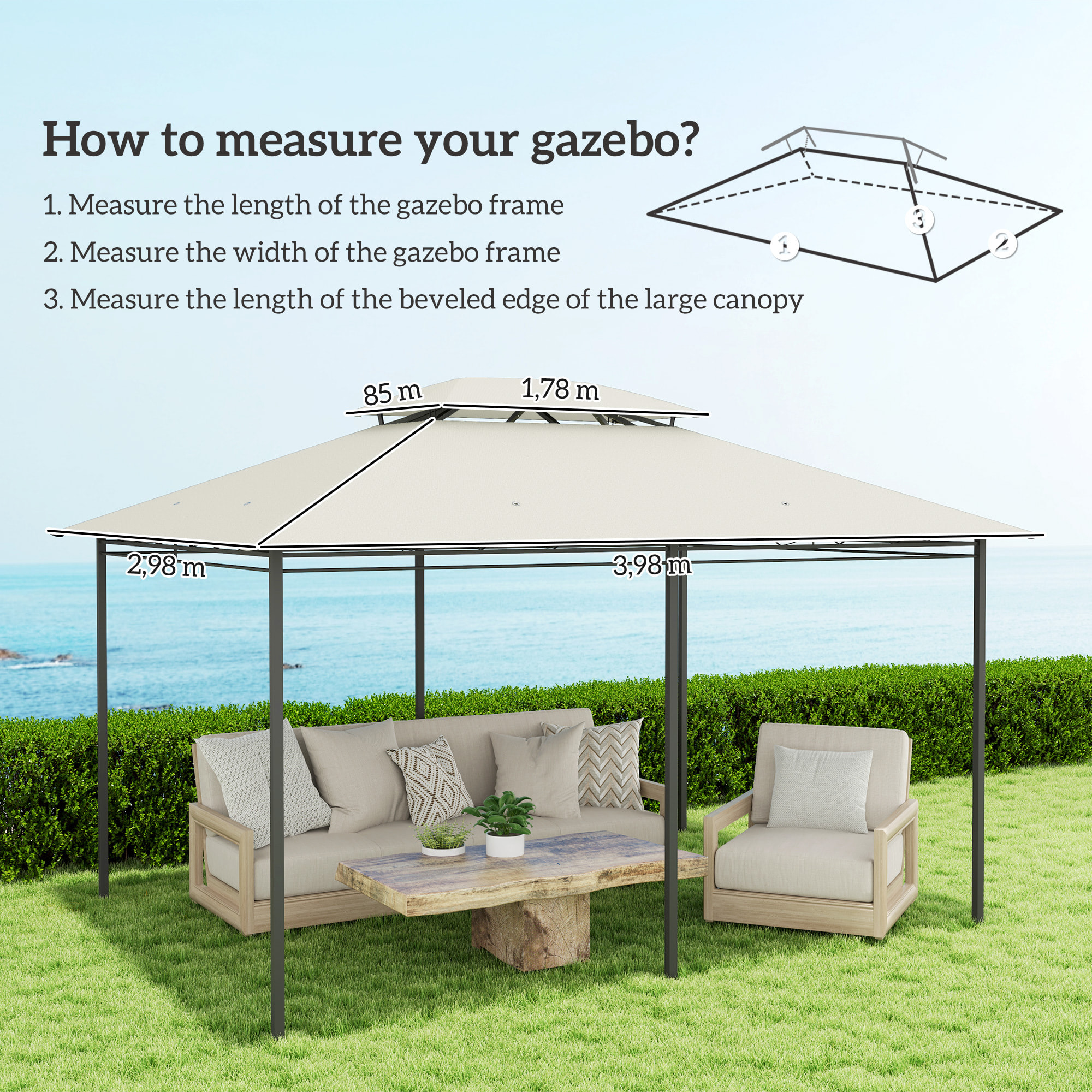 Toile de rechange tonnelle 4 x 3 m - double toit, trous de drainage - polyester crème