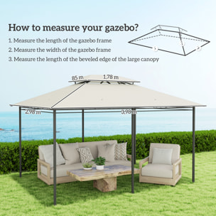 Toile de rechange tonnelle 4 x 3 m - double toit, trous de drainage - polyester crème