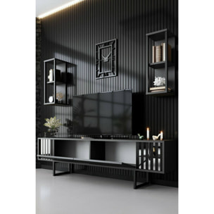 Mobile porta TV Dfantin, Credenza da soggiorno, Armadio basso per TV, Base parete attrezzata, 180x30h48 cm, Antracite e Nero