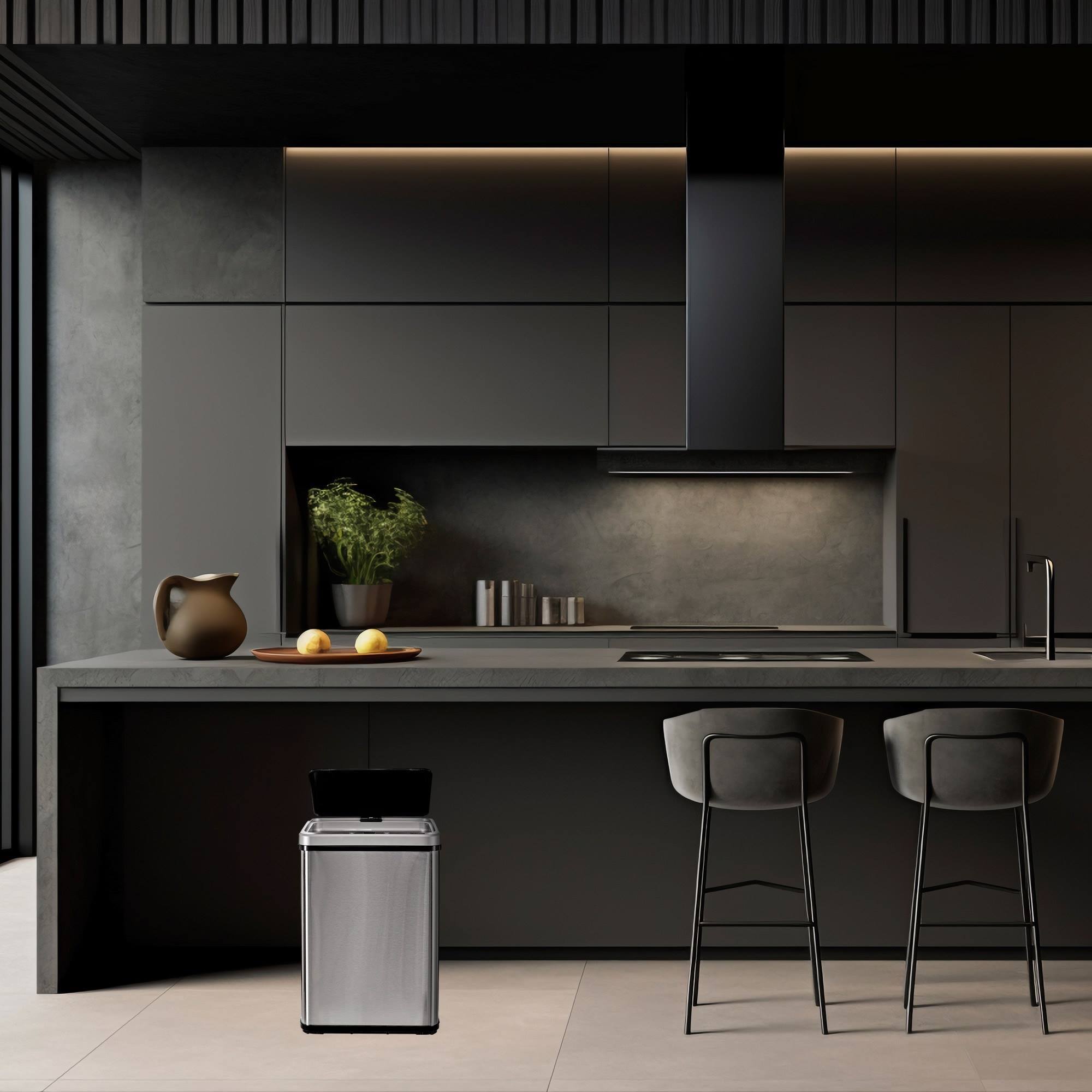 Well home - cubo de basura inteligente sin patas con apertura automática y contacto manual 30l, 35,5x26x60cm color gris