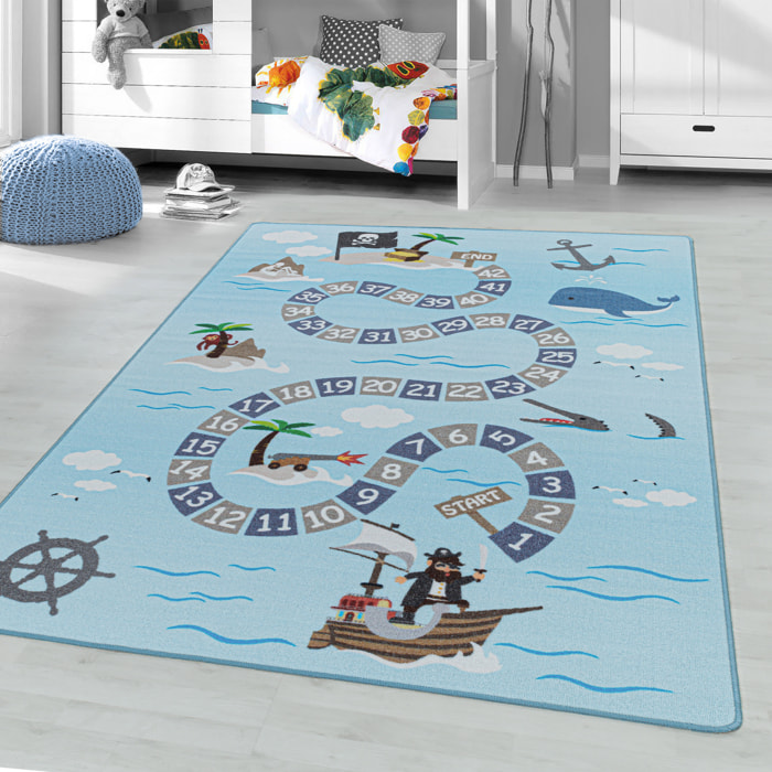 PLAY - Tapis enfant jeu de l'oie pirate bleu - PLA2908BLE