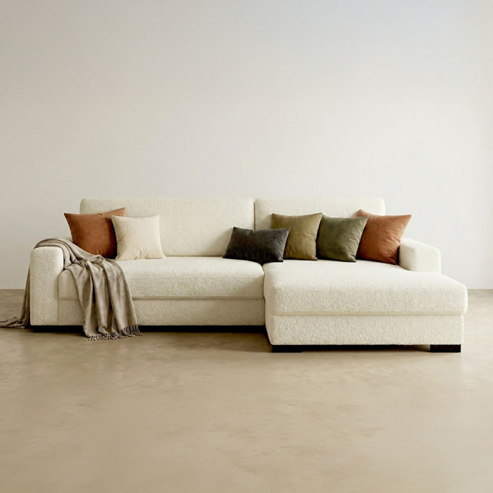 Canapé d'angle droit convertible 3 places en tissu bouclé - ARTY