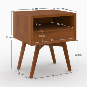 Table de chevet  en bois de teck, 1 niche et 1 tiroir - Waya