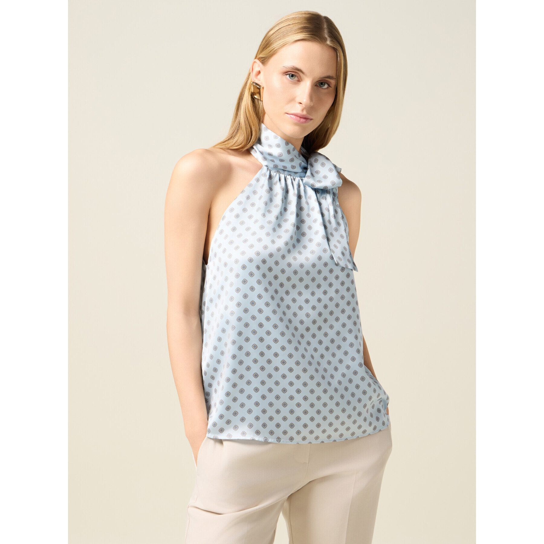 Oltre - Top de satén con lazo - Light - blue